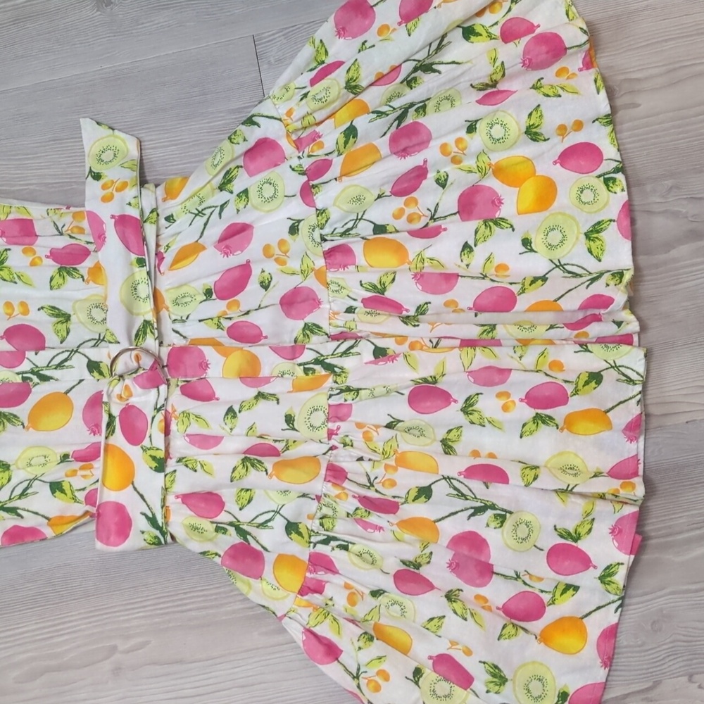 Cynthia Rowley 2 Fruit Kiwi Dress Sleeveless Pink Orange White Collar Button Up - Picture 3 of 16
